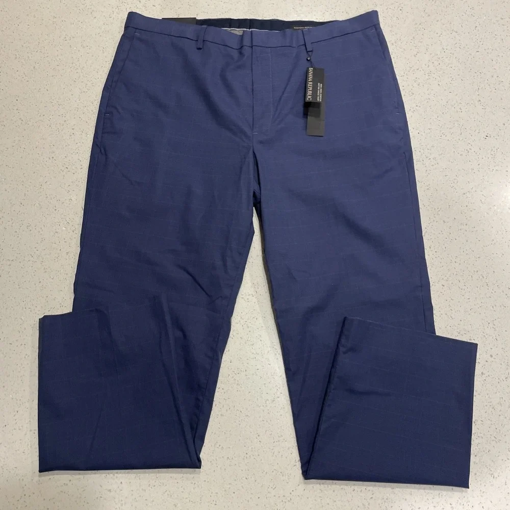 NWT Banana Republic Pants Mens 38x32 Slim Fit Non Iron Stretch Blue Check